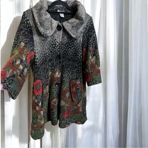 Damee Inc Vintage Boho Artsy Cottage Floral Button Jacket Coat Size Small